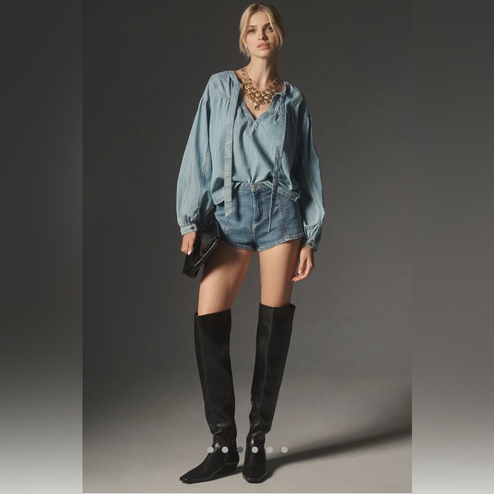 NWT Anthropologie Pilcro Low-Rise Micro Shorts Denim Med Blue Size 28